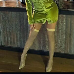 Jennifer Lopez Lime Green Velvet Mini Dress